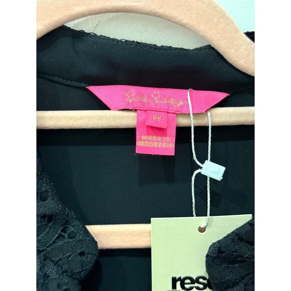 Lilly Pulitzer Jacelynne Long Sleeve Delicate Lace Blouse Black Women's Size M - Picture 4 of 5